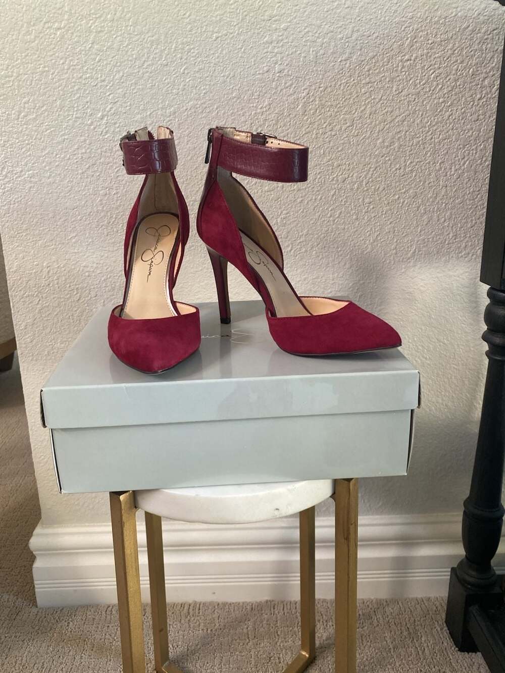 Jessica Simpson Pumps Size 8M Red Suede Ankle Strap Heels